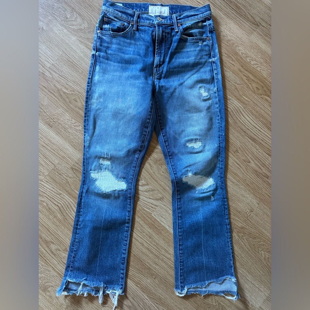 MOTHER Straight Leg Distressed Denim Jeans